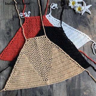 【buildvitu】 Women Crop Top Crochet Boho Bikini Bralette Halter Cami Knitted Bra Tank Tops [MX]
