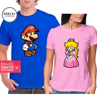Playeras DUO Mario Bros y Princesa Peach - Hombre y Mujer