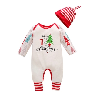 Mameluco de navidad otoño bebé niña niño letra estampado patrón bebé manga larga ropa+sombrero recién nacido mameluco conjunto (1)