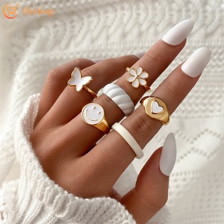 6 unids/set blanco mariposa forma de corazón anillos conjunto tai chi elegante anillo para las mujeres accesorios de moda