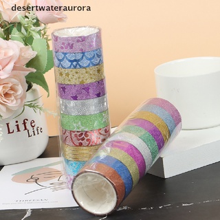 desertwateraurora 10pcs glitter washi cinta papelería scrapbooking decorativo cintas adhesivas diy dwa
