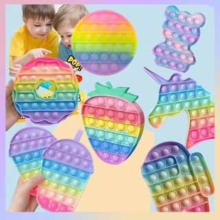 🔥ready stock🔥push pop it fidget juguete burbuja alivio del estrés bola juguete colorido unicornio arco iris camarones cangrejo dinosaurio fidget juguetes