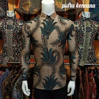 (Auffamart) Hombres modernos Batik camisa de manga larga hombres modernos Batik camisa Slimfit hombres Batik camisa
