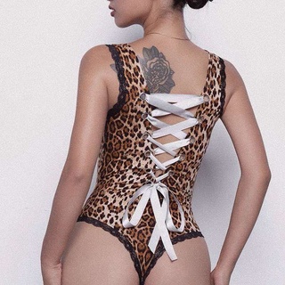 [nuevo] 200of FatmmSexy lencería Sexy de gama abierta sin tenedor traje de baño mono de gran tamaño europeo y americano leopardo impresión discoteca (3)