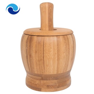 pestle rectificado tazón conjunto de mortero de bambú y pestle pedestal tazón de ajo olla de especias pimienta molino herramientas de cocina