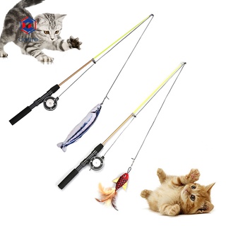 caere Pet Cats Kitten Funny Teaser Fishing Rod Retractable Wand Catnip Fish Shape Toy