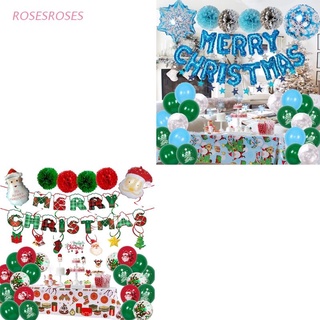 roses fiesta de navidad decoraciones kits set incluye feliz navidad bandera papel rojo azul navidad decoración conjunto globos colgantes (1)