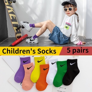 [5 Pares] Nike Calcetines Infantiles Cuatro Temporadas Medias De Tubo Largo Estudiante Deportes Color Caramelo