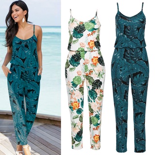 Women Sexy Romper V Neck Strap Sleeveless Backless Floral Printed Summer Beach Lady Girl Casual Jumpsuit