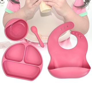 Juego De comida con plato/cuchara/taza De silicón reutilizable ajustable Para bebés (1)