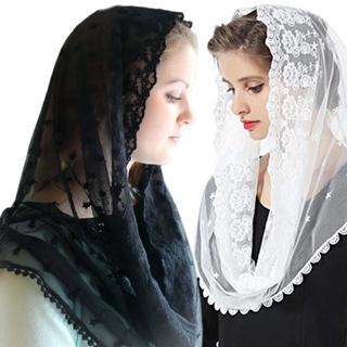 R-r mujeres musulmanas infinito Floral encaje velo bufanda boda novia capilla cabeza cubriendo estilo envoltura misa latina Mantilla católica hiyab para iglesia