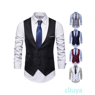✮Qt❥Chaleco de negocios para hombre, Color sólido cuello en V sin mangas de un solo pecho traje chaleco para caballeros, más tamaños, 5 (4)