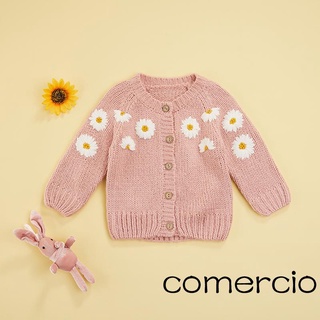 ❉BP✲Little Girls Knitted Cardigan, Autumn Toddlers Sweet Style Daisy Embroidery