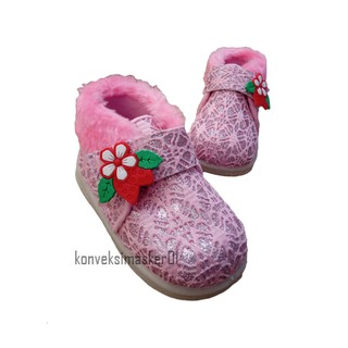 Botas de piel de los niños bebé niñas niños de 1-3 años de edad botas de piel de flor parpadear