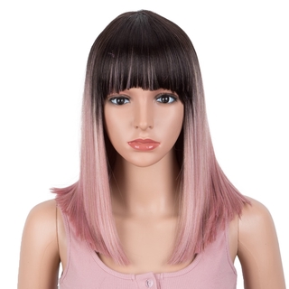 Bella 14 pulgadas Bob pelucas sintéticas para las mujeres corto Bob peluca con flequillo extensión de pelo recto rosa rojo negro peluca Lolita Cosplay