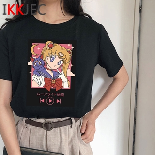 sailor moon nueva manga de algodón divertido mujeres Casual camiseta corta camiseta patrón de verano para mujer