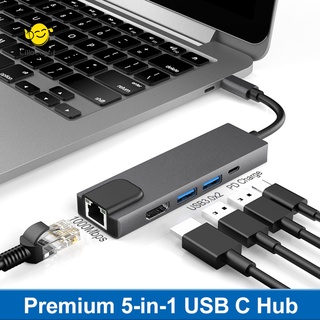 [listo Stock] portátil 5 en 1 Gigabit Ethernet Lan RJ45 Type-C Hub a 4K USB 3.0 PD USB-C Docking Station