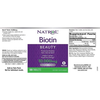 Biotina Natrol Fortalecimiento de Cabello y Uñas 100 Comprimidos (4)