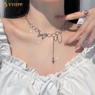 Korean Fashion Hollow Butterfly Star Pendant Necklace Retro Personality Silver Necklaces Choker Jewelry Accessories