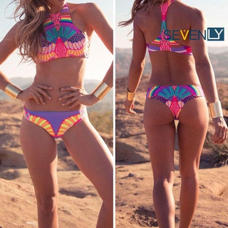 Zm-sexy mujeres Push Up pavo real patrón Bikini conjunto trajes de baño traje de baño ropa de playa M-