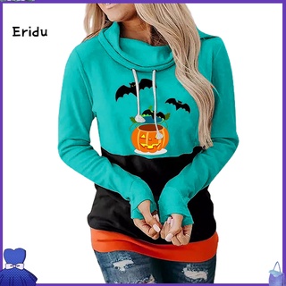 erin Women Hooded Sweatshirt Contrast Color Cartoon Pattern Sweatshirt Comfy for Halloween