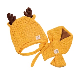 sc baby knit sombrero y bufanda conjunto, suave invierno caliente ciervo cornamentas gorro gorro con