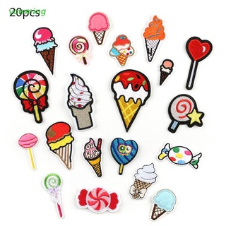 yowming 20 piezas de dibujos animados dulces Lollipop helado parches de hierro en los niños bordados decorativos apliques de costura para bolsa de ropa DIY