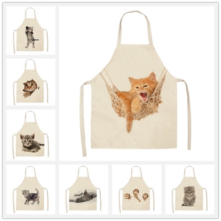 precioso gato patrón delantal de cocina para las mujeres de algodón lino baberos de limpieza del hogar pinafore delantales de cocina hogar 53*65cm wq0009-1 (1)