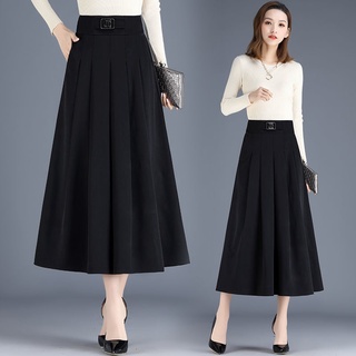 Falda negra de primavera y verano falda de una línea de cintura alta para mujer plisada