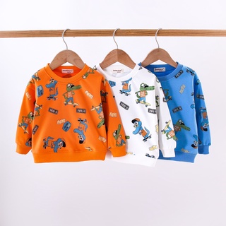 suéter de niño otoño ropa de los niños nuevo 2021 spot moda tendencia de dibujos animados letra impresión de color sólido camisa de manga larga adecuado para niños de 9 meses a 4 años