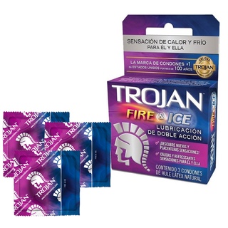 condon trojan fire-ice caja con 3 pzas
