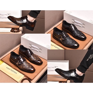 lv nuevos hombres de negocios casual zapatos de cuero, estilo coreano de charol zapatos del dedo del pie redondo