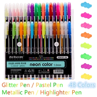 48 Colores Bolígrafos De Gel Set De Marcadores De Arte Metálico Purpurina Kit Para Adultos Colorear Niños Boceto Diarios Pintura Dibujo (1)