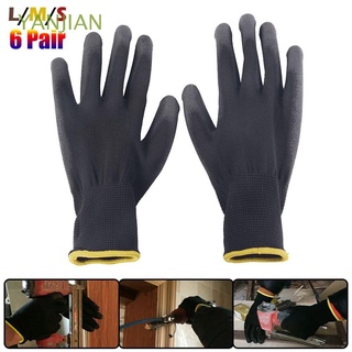 yanjian negro suministros de jardín de nylon guante de trabajo guantes de seguridad recubierto agarre pu constructores revestimiento de palma 6 pares de protección