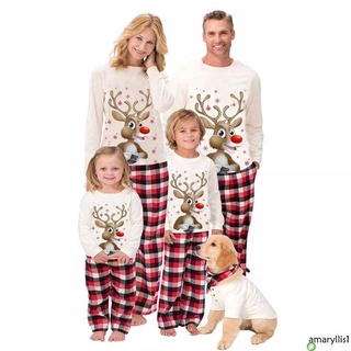 ropa padre-hijo, pijamas de navidad, manga larga + pantalones, alce