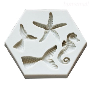 Ho DIY Fondant molde de silicona suave de cerámica marina serie modelado molde de estrella de mar sirena cola de mar caballo forma moldes