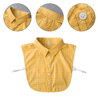 falce preppy estilo mujeres niñas limón amarillo solapa falso collar vintage cuadros impreso botón abajo media camisa desmontable dickey