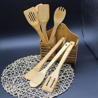 juego de 5 piezas de bambú utensilios de cocina de madera herramientas de cocina cuchara espátula mezcla