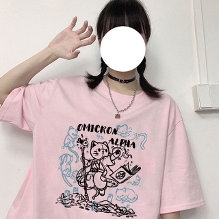 Japanese Anime Punk Bad Girl Print Loose T-shirt Harajuku Cartoon Streetwear Top (1)