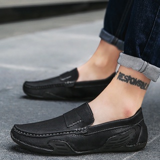 Tamaño 39-46 de los hombres de la moda zapatos de conducción de microfibra de cuero deslizamiento en los zapatos negro