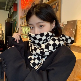 internet celebrityinschessboard bufanda a cuadros mujer otoño e invierno estudiante coreano todo-partido caliente negro y blanco de punto bufanda femenina larga
