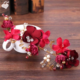 moda novia tocados flores rojas imitación perla cristal decorativo clip de pelo tostadas ropa accesorios para el cabello