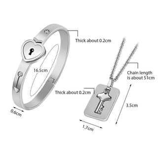 titanio acero amor corazón cerradura llave collar pulsera conjunto para pareja cumpleaños regalo de san valentín (6)