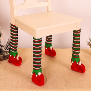 haofanzao 1Pc Elf rayas mesa de comedor pierna silla pie cubierta protectora decoración de navidad