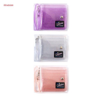 kkvision transparente titular de la tarjeta de identificación pvc plegable corto cartera de moda mujeres niña glitter tarjetas de visita caso bolso con cordón