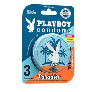 Lata De 3 Condones Playboy Paradise Texturizados Con Aroma Y Sabor