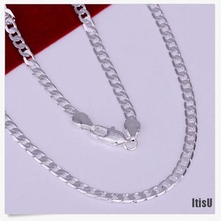 [itisu] collar de cadena plana lateral de plata de ley 925 para hombres de 4 mm