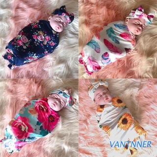 vantn 2pcs bebé recién nacido recibiendo manta diadema conjunto floral envolver envoltura saco de dormir bebé accesorios para el cabello (1)