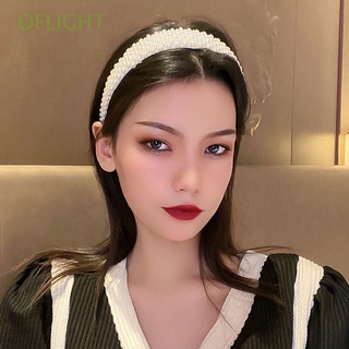 OFLIGHT mujeres niña señoras perla banda de pelo coreano accesorios para el cabello cabeza aro perla gran ancho blanco elegante Headwear diadema/Multicolor