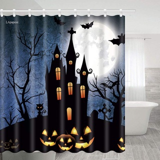 Cortina de ducha de poliéster de tela para cuarto de baño, luces de calabaza de Halloween, fuera del castillo y los murciélagos